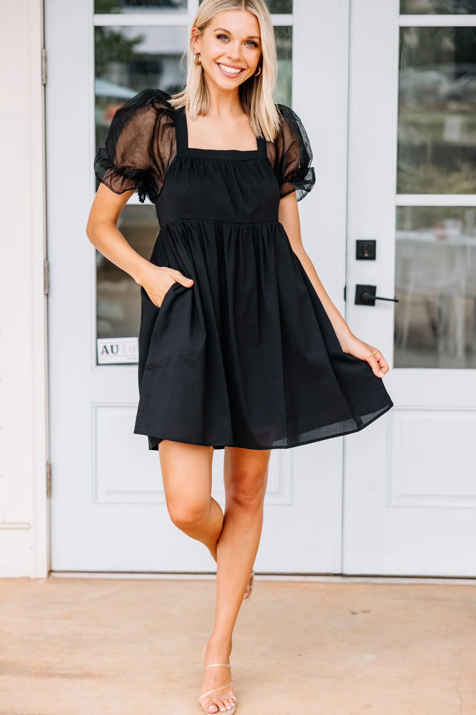 A Step Above Black Bubble Sleeve Dress