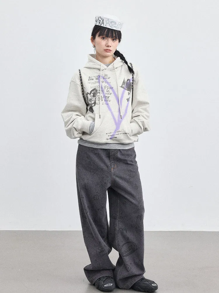 Achihara Graffiti-patterned Wide-legged Floor-dragging Jeans