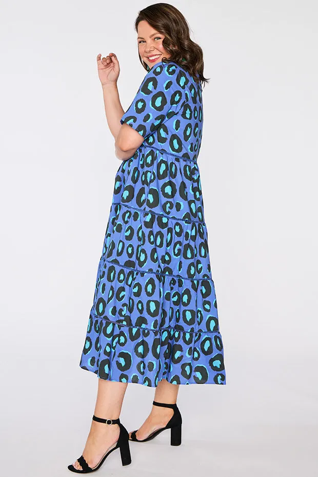 Aurelia Electric Blue Leopard Dress