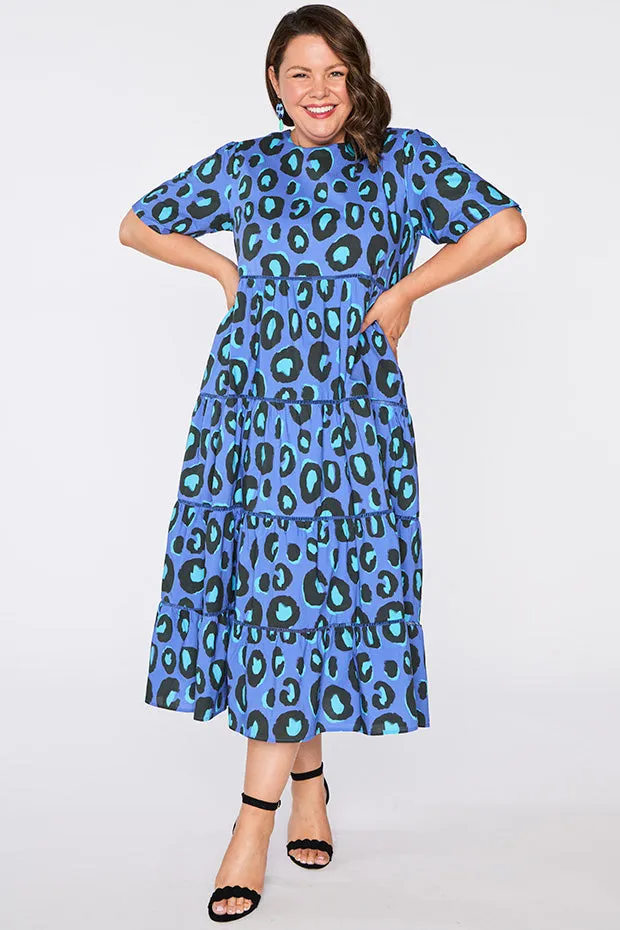 Aurelia Electric Blue Leopard Dress