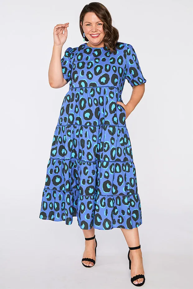 Aurelia Electric Blue Leopard Dress