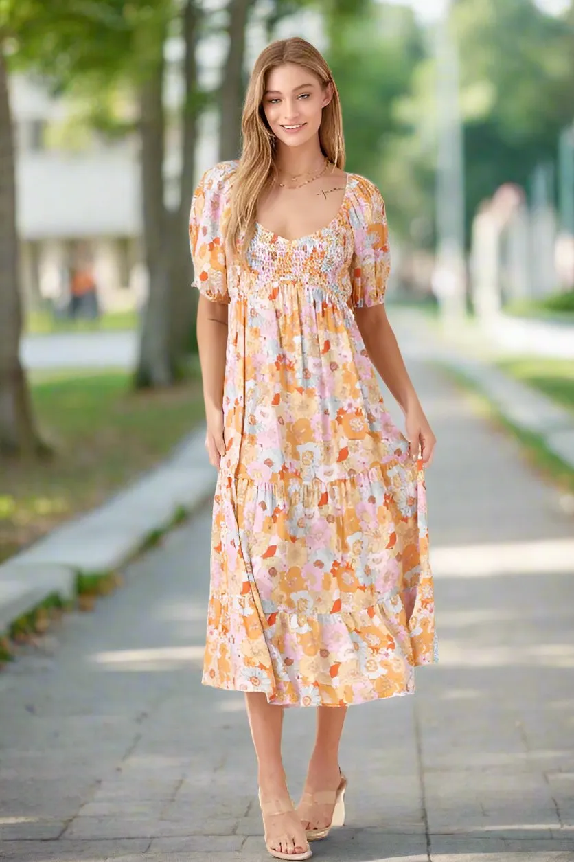 Baevely Floral Print Sweetheart Midi Dress - Multi