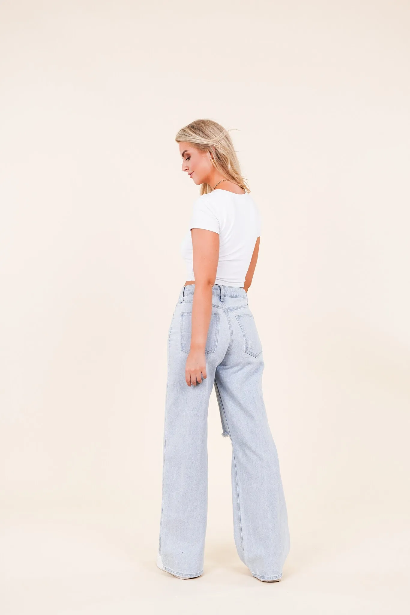 Baggy jeans met destroyed details blauw - Jara