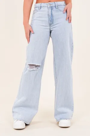 Baggy jeans met destroyed details blauw - Jara