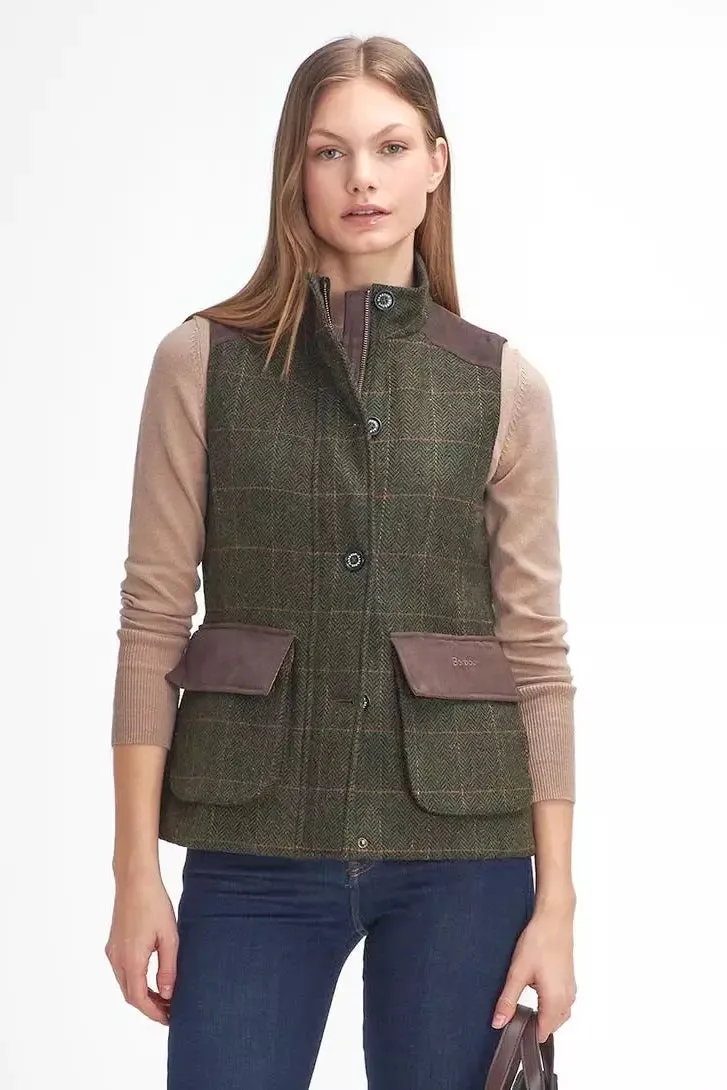 Barbour Gilet Glades Ladies wool Gilet in Olive tartan tweed LWO0239OL91