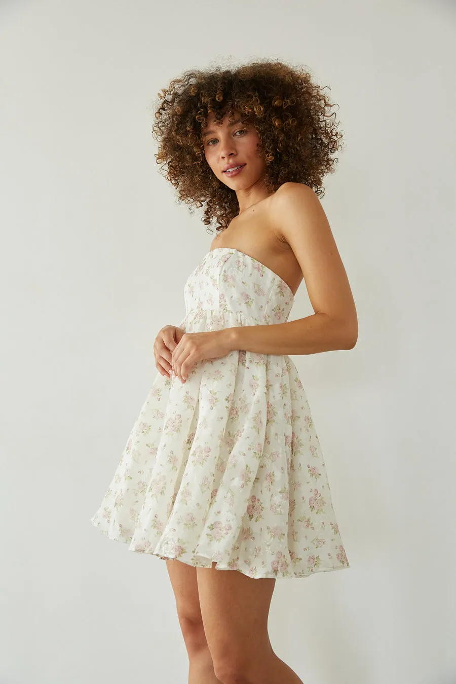 Bella Floral Strapless Babydoll Mini Dress