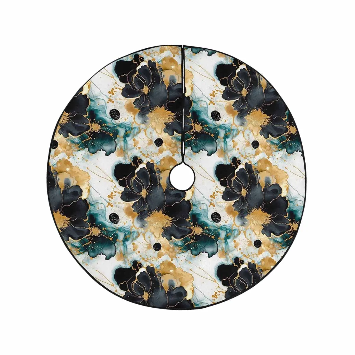 Black Gold & Green Ink Floral  Christmas Tree Skirt