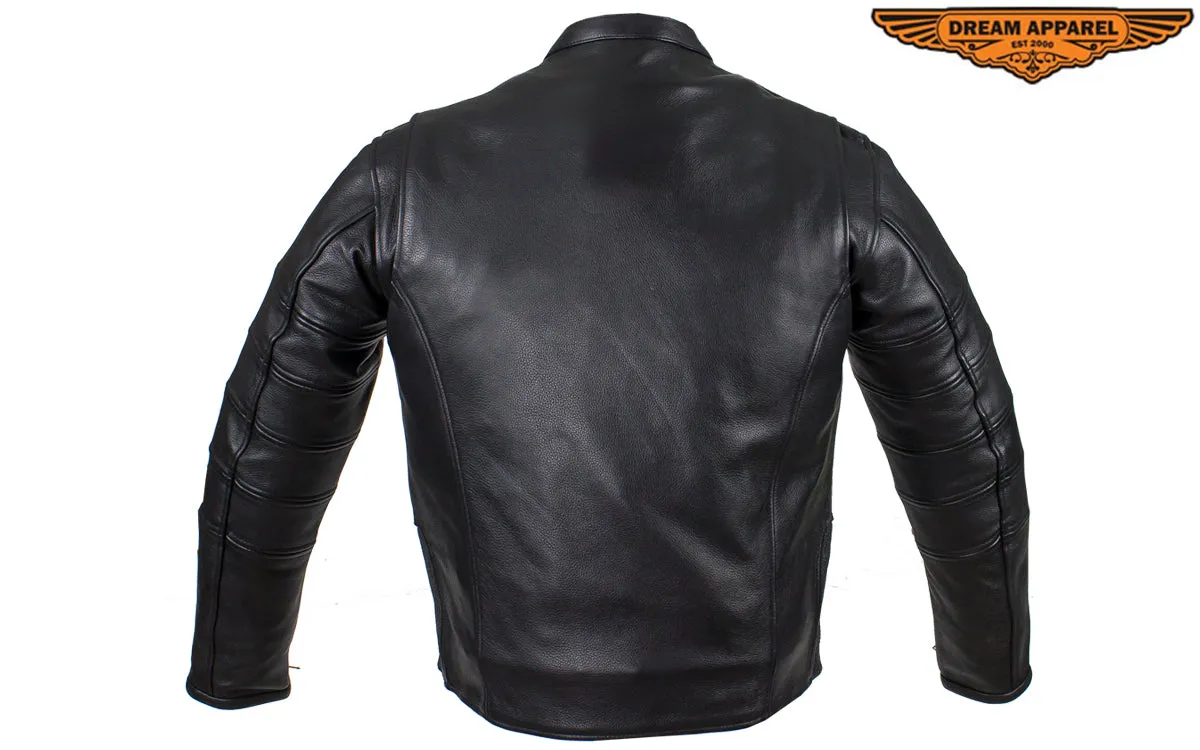 Black Pleated Leather Jacket with Concealed Carry Pockets