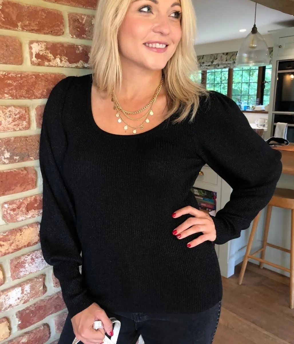 Black Sparkle Metallic Scoop Neck Jumper