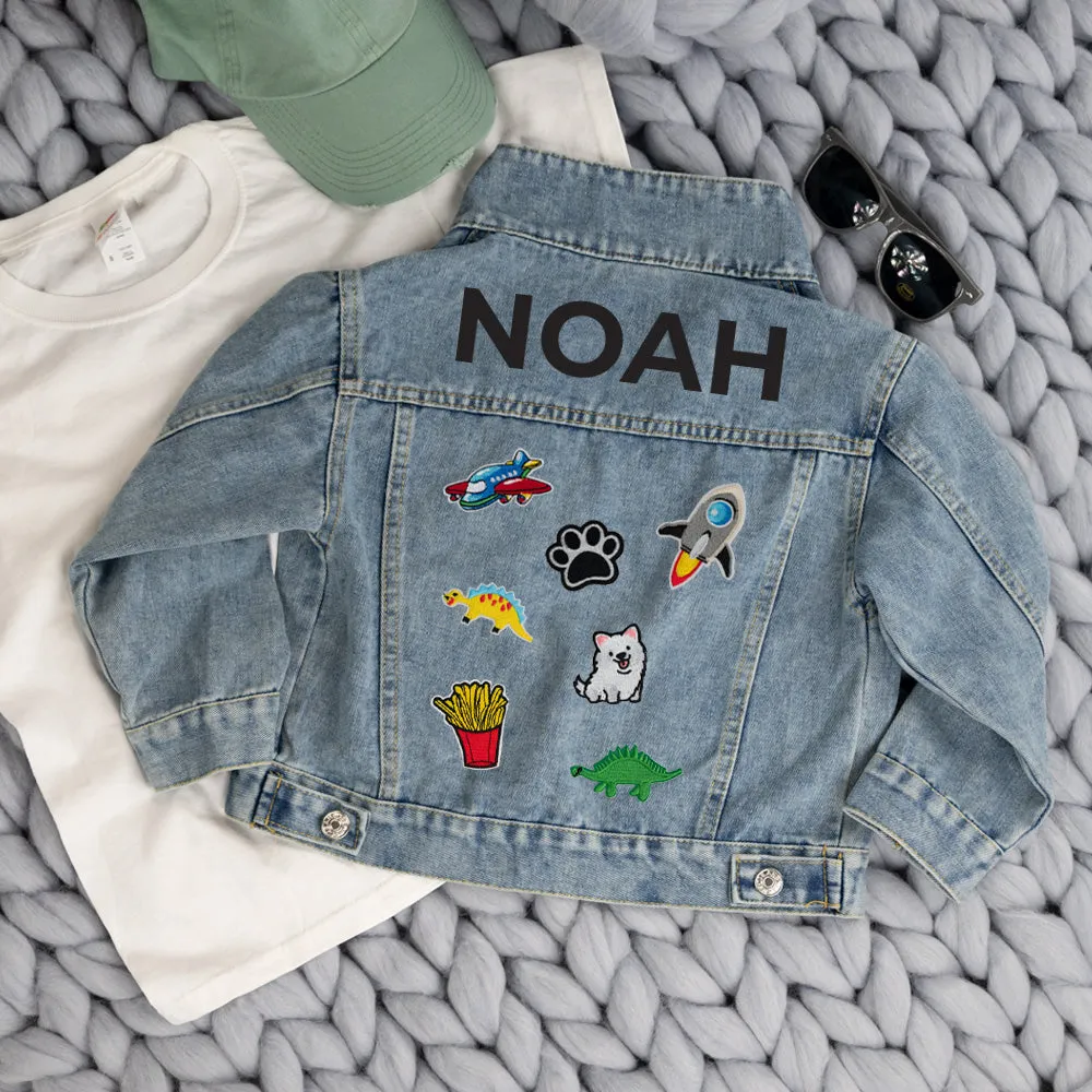 (Blue Denim) Kids Patch Jacket Gift