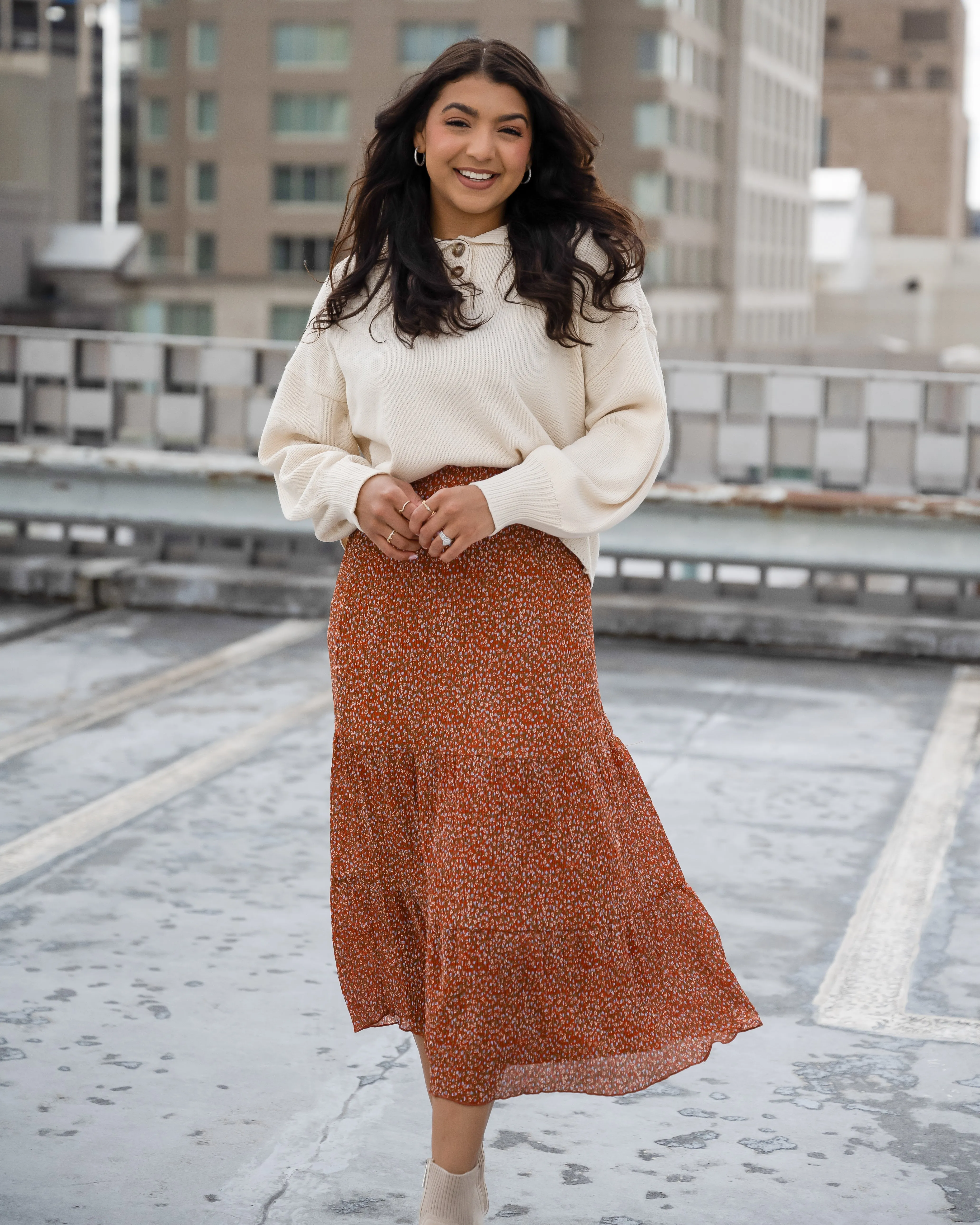 Cancun Rust Floral Skirt