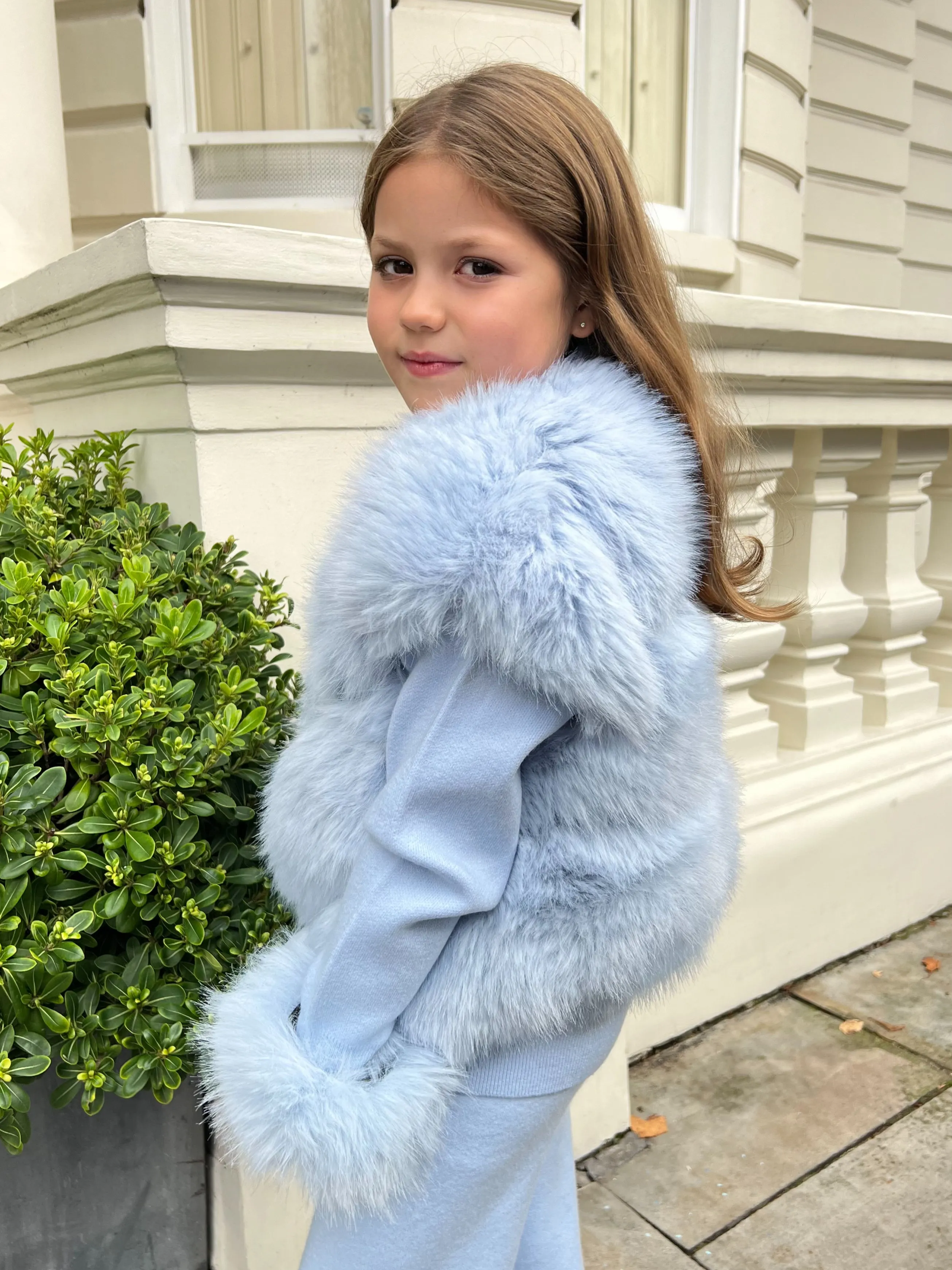 Childrens Baby Blue Premium Faux Fur Short Gilet