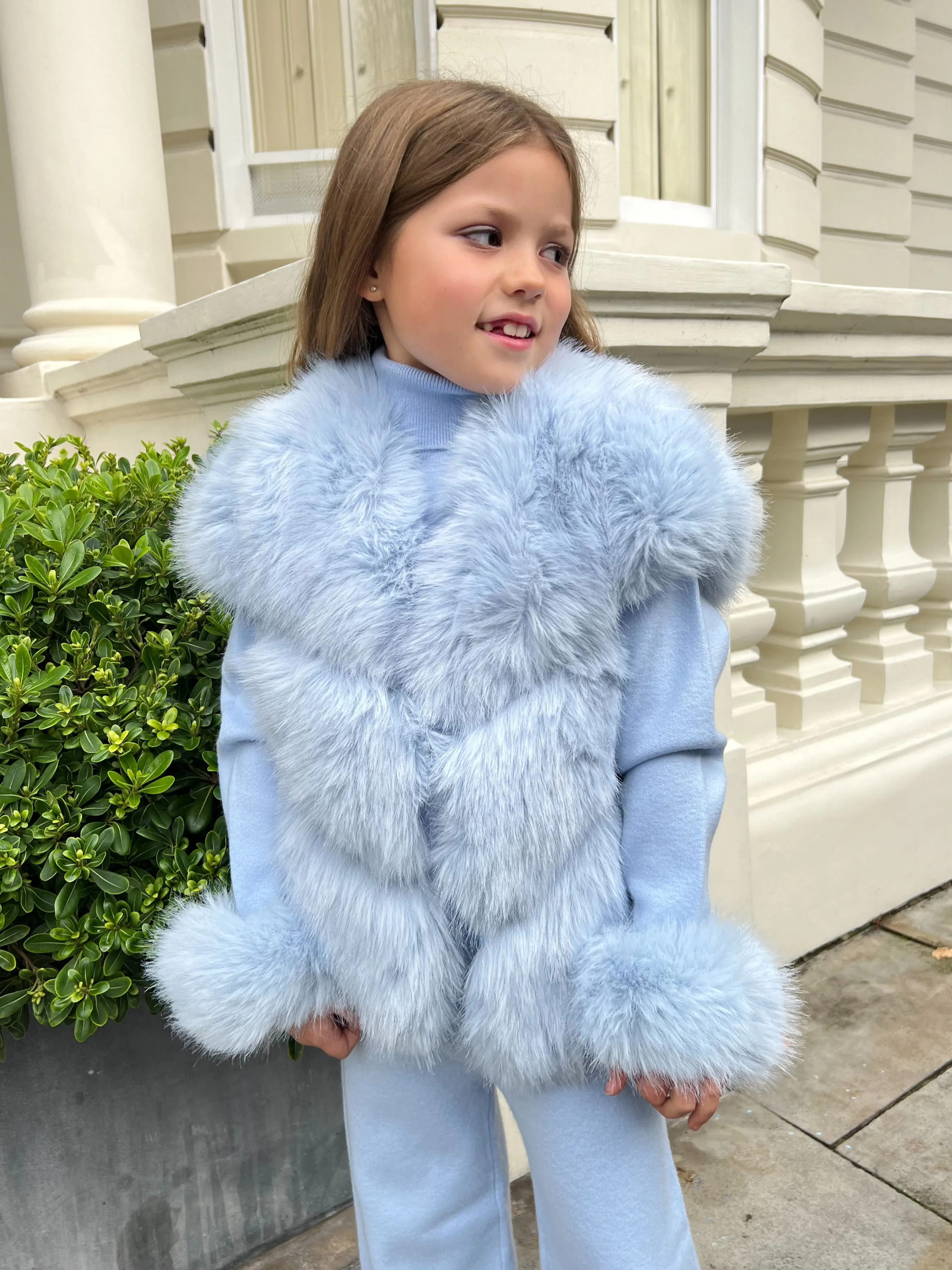 Childrens Baby Blue Premium Faux Fur Short Gilet