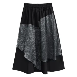 Colorblock Patchwork Folds A Line Skirt For Women High Waist Spliced Pocket Streetwear Skirts Female Fashion