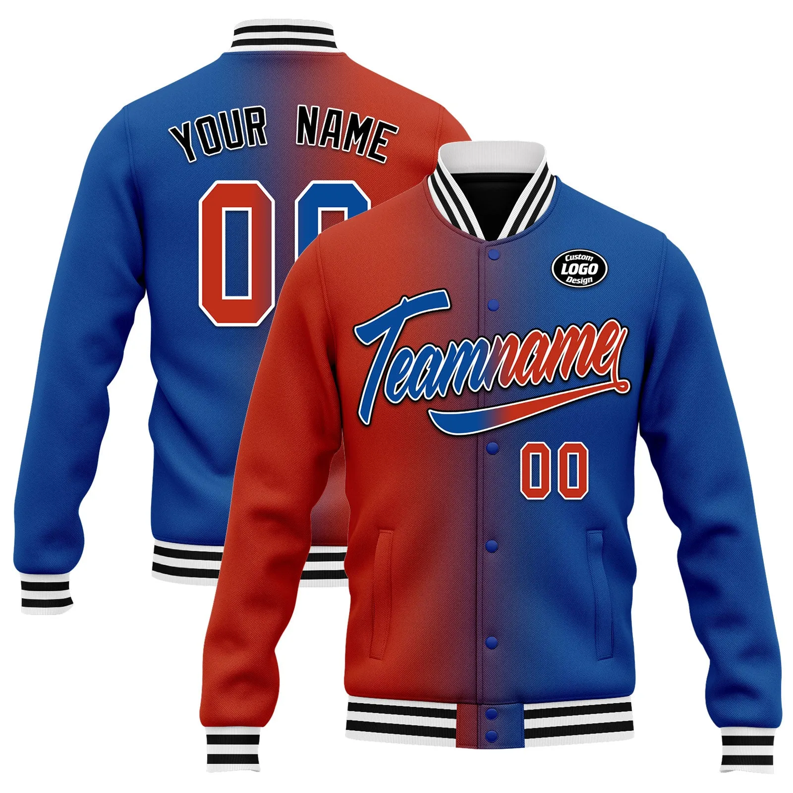 Custom Gradient Fashion Jacket Bomber Full-Snap Varsity Letterman Personalized Jacket FZ005-D028016-13