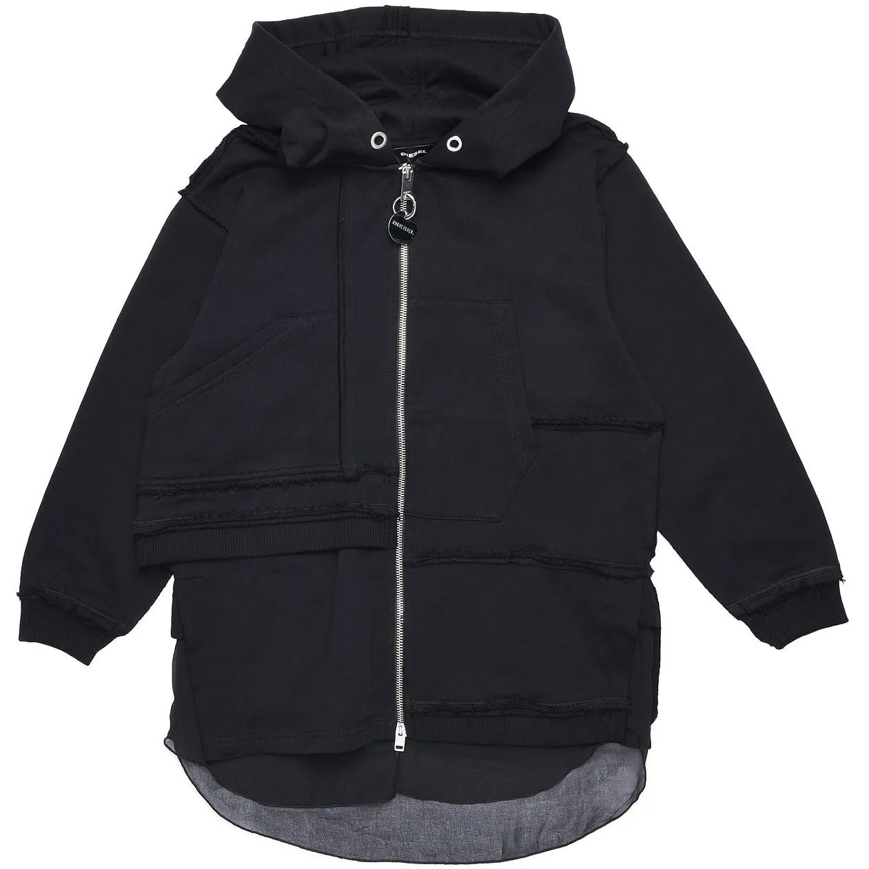 Diesel Girls Black Long Zip-Up Hoodie