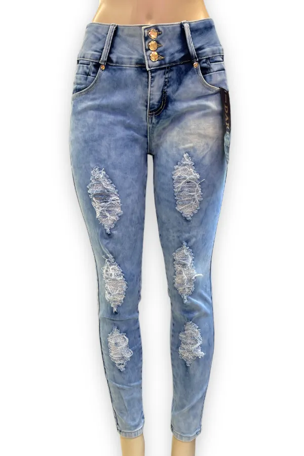 Dreamy Skies Curvy Distressed Jeans