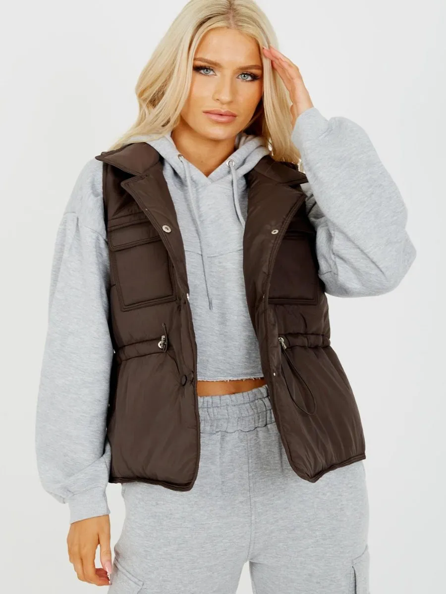 Erinn Padded Gilet Waistcoat In Coffee