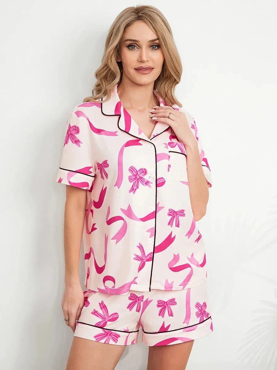 Floral Matching Short Sleeve Lounge Shirts Shorts Set Y2k Pajamas