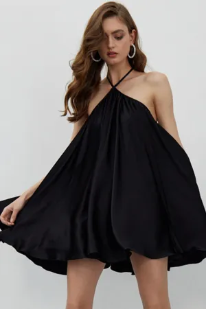 Flowy Sleeveless Criss Cross Open Back Summer A Line Mini Dress - Black