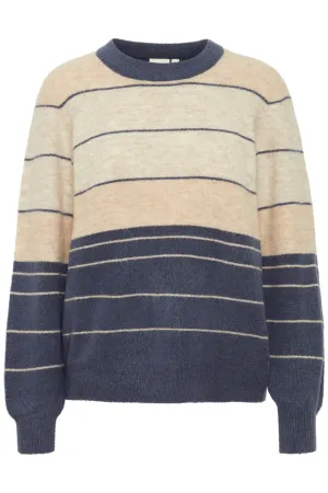 Fransa round neck knit in navy and sand 20614493