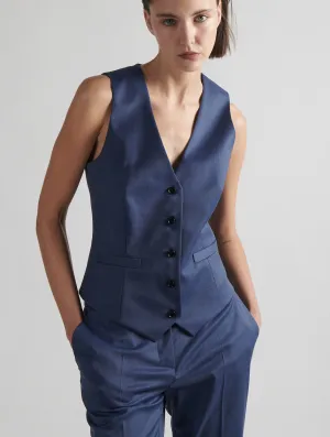 Gilet de costume en gabardine de laine bleu