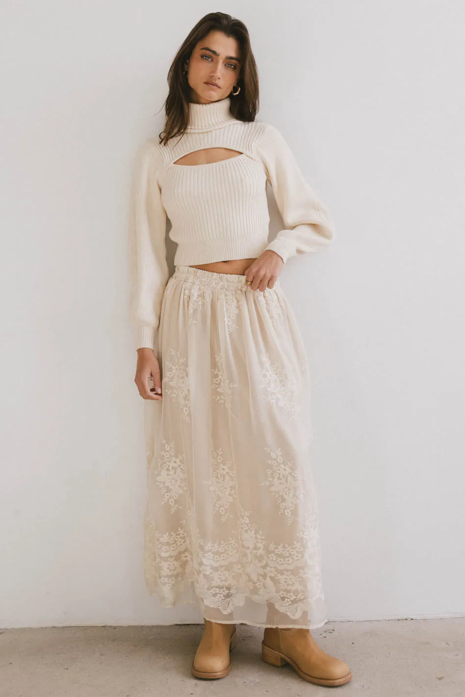 Grace Floral Tulle Skirt in Champagne