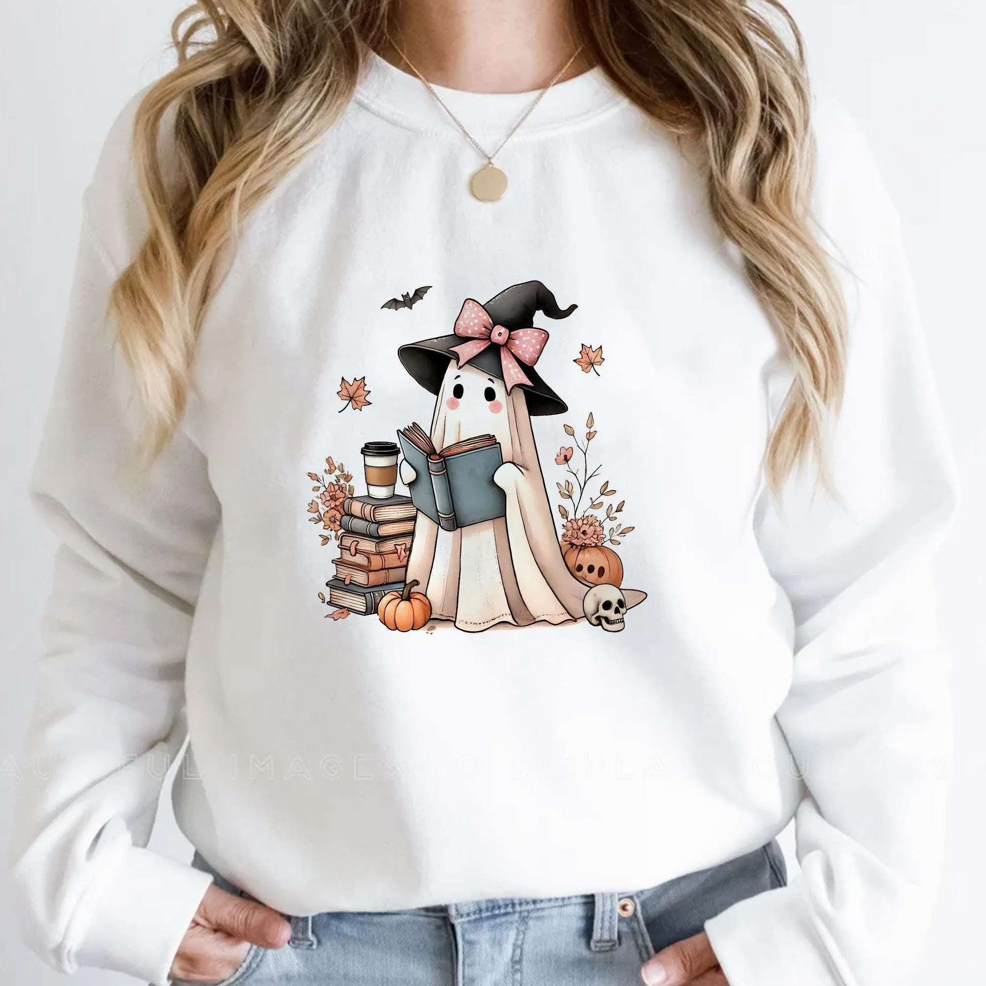 Halloween Sweater | Ghost Halloween Jumper | White Halloween Sweater | Reading Ghost Sweater | Cute Halloween Jumper | Long Sleeve Jumper