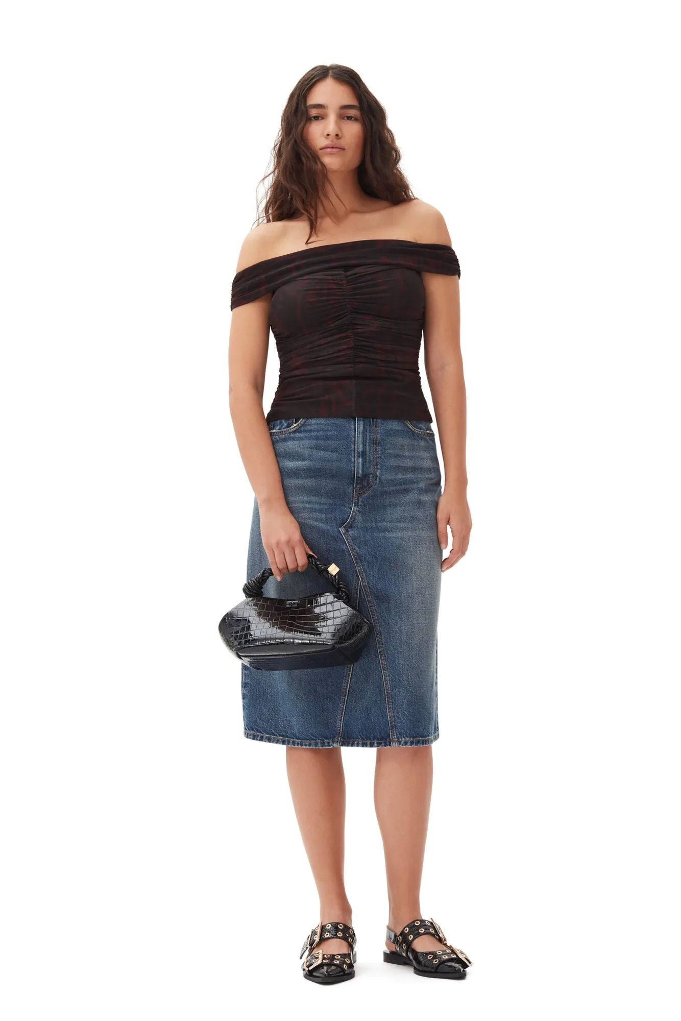 Heavy Washed Denim Midi Skirt | Dark Blue