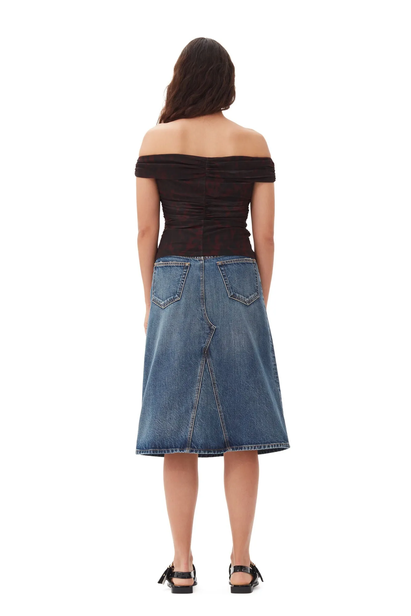 Heavy Washed Denim Midi Skirt | Dark Blue