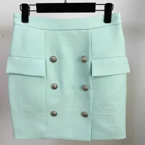 Hight Waisted Mint Formal Skirt Gold-tone Mini Skirt for Ladies