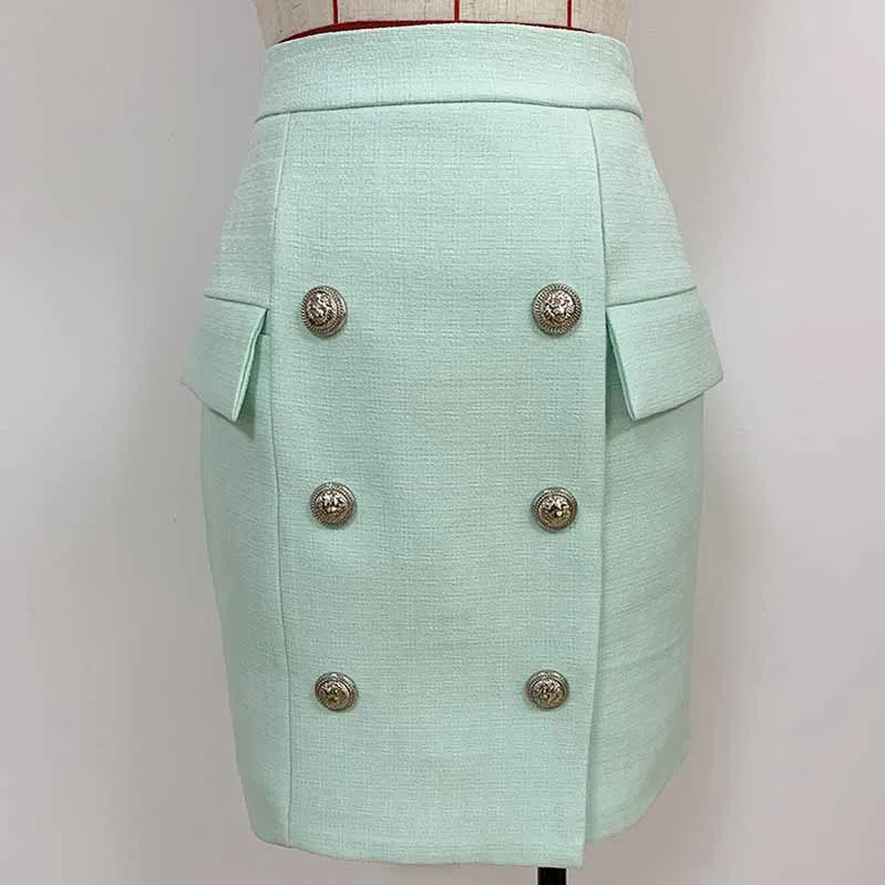 Hight Waisted Mint Formal Skirt Gold-tone Mini Skirt for Ladies