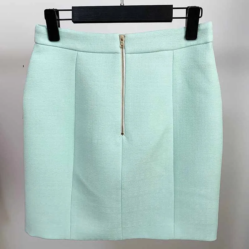 Hight Waisted Mint Formal Skirt Gold-tone Mini Skirt for Ladies