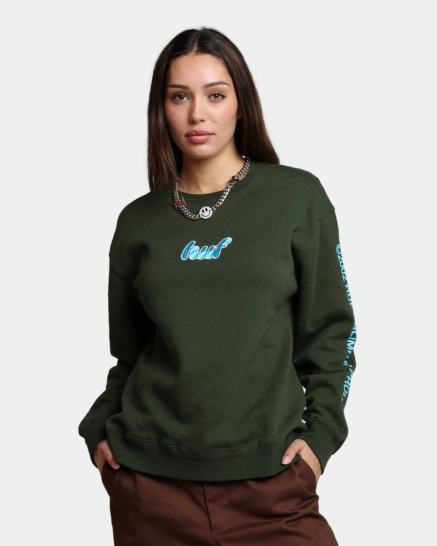 HUF Women's Italicized Crewneck Hunter Green