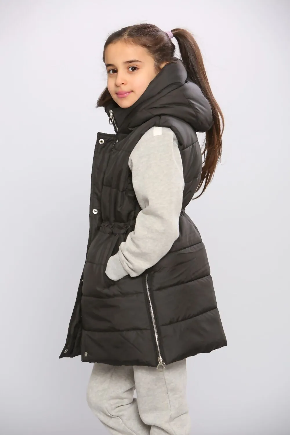 Kids Longline Pocket Gilet - Black