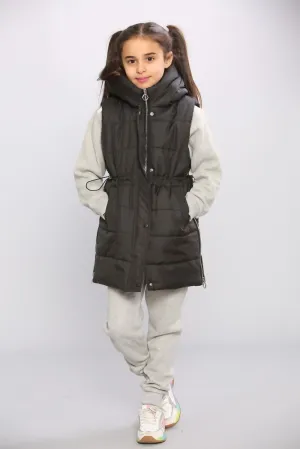 Kids Longline Pocket Gilet - Black