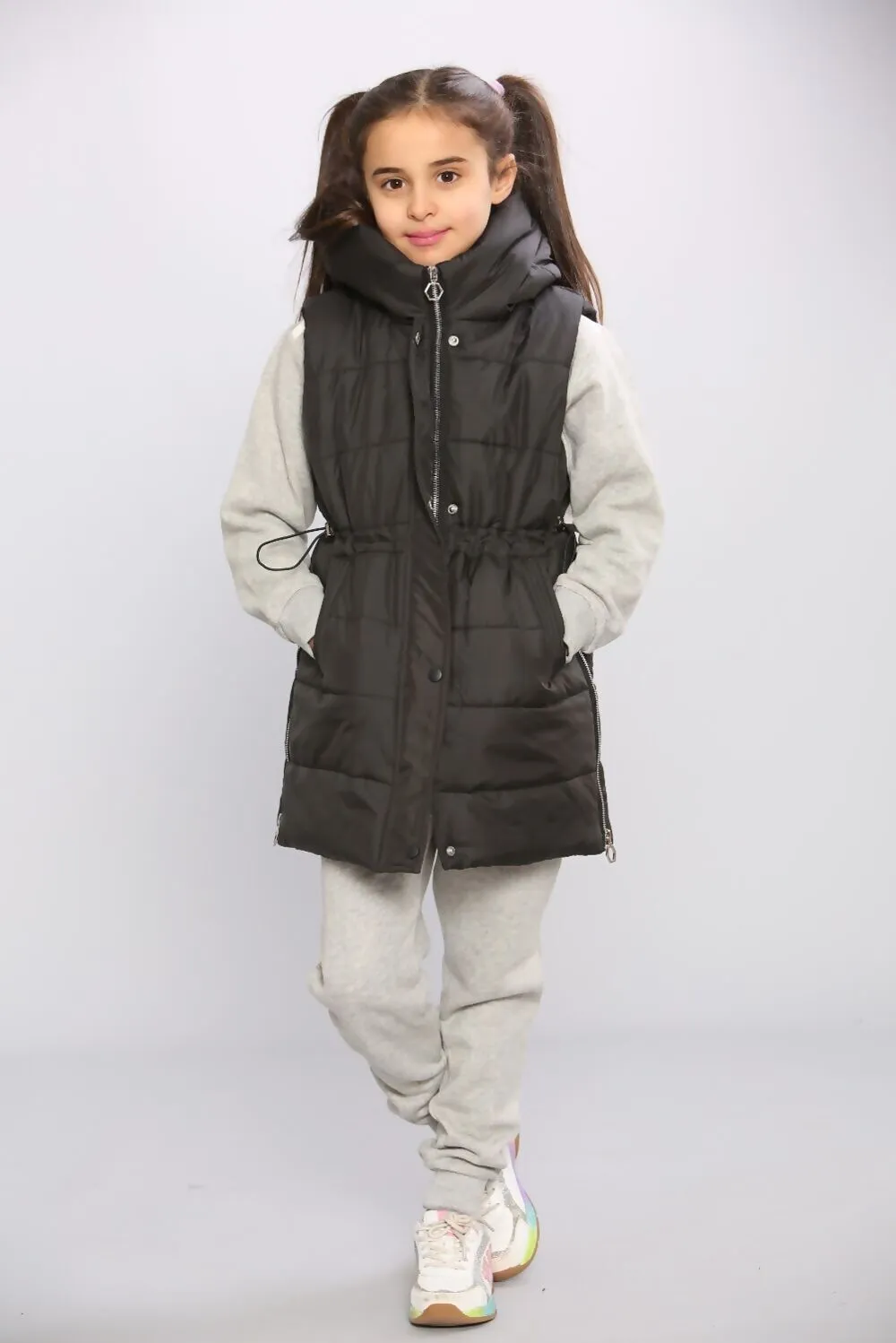 Kids Longline Pocket Gilet - Black