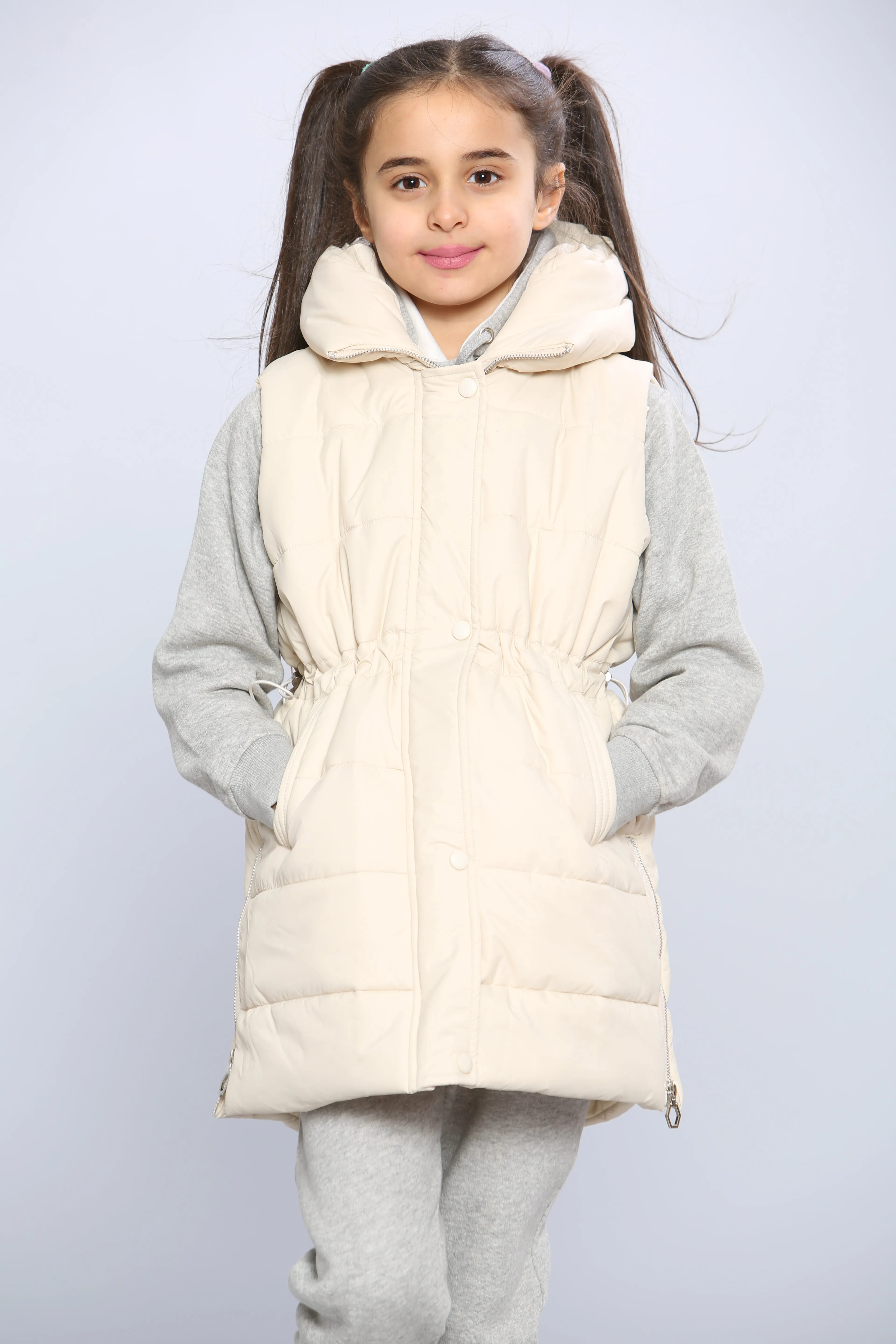 Kids Longline Pocket Gilet - Cream