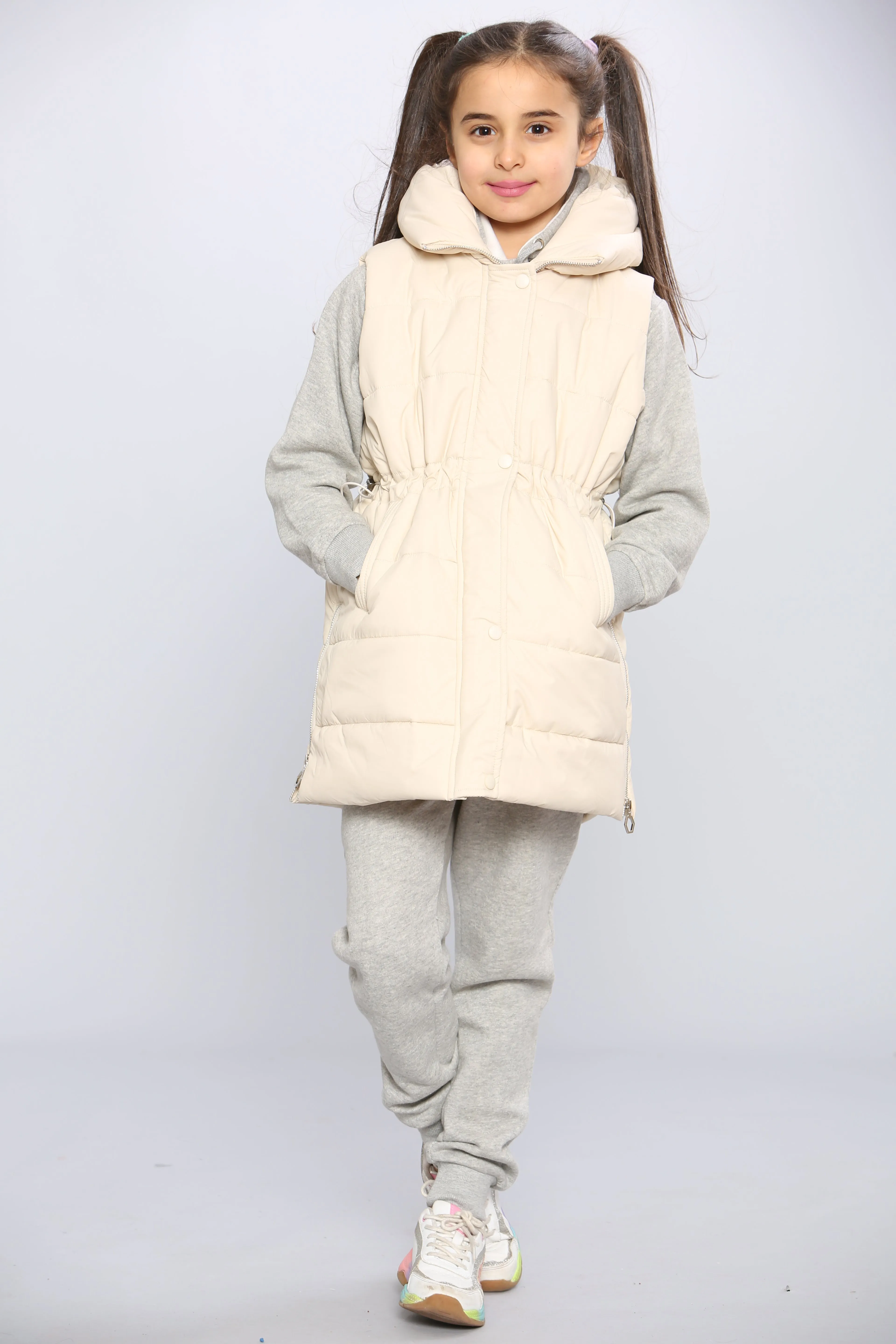 Kids Longline Pocket Gilet - Cream