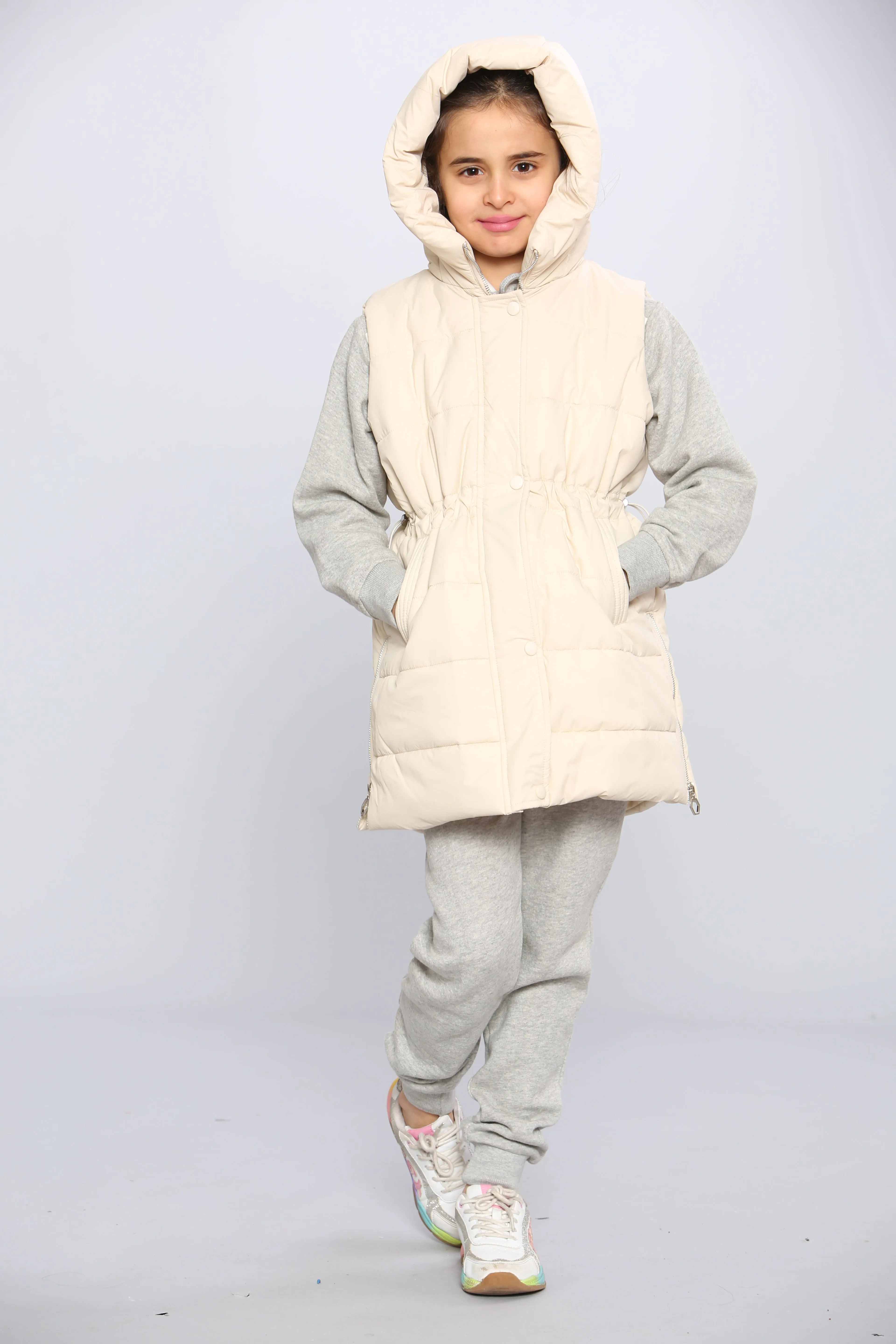 Kids Longline Pocket Gilet - Cream