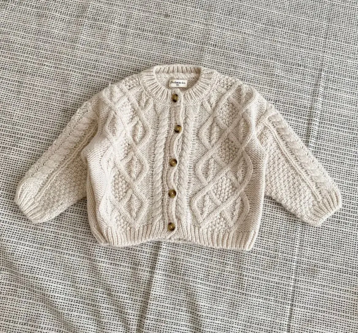 Knitted Crochet  Cardigan Jumper - Oatmeal