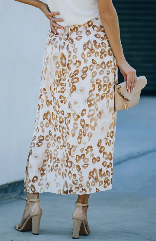 Leopard Print Knot Front Maxi Chiffon  Skirt