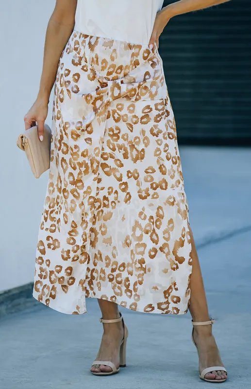 Leopard Print Knot Front Maxi Chiffon  Skirt