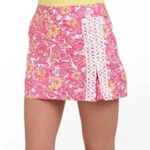 LILLY PULITZER Jarvey Skort Chum Bucket FLORAL FISH CRAB Pink White LACE Skirt