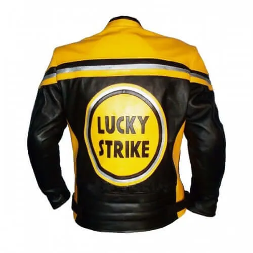 Lucky strike yellow & black biker leather jacket