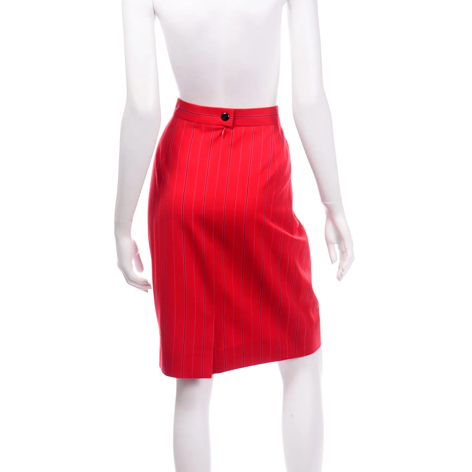 Margaretha Ley Escada Vintage Red Pinstripe Pencil Skirt