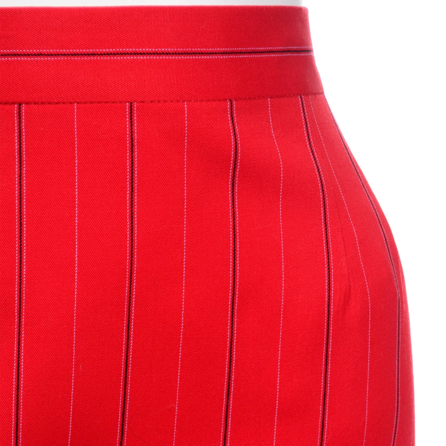 Margaretha Ley Escada Vintage Red Pinstripe Pencil Skirt