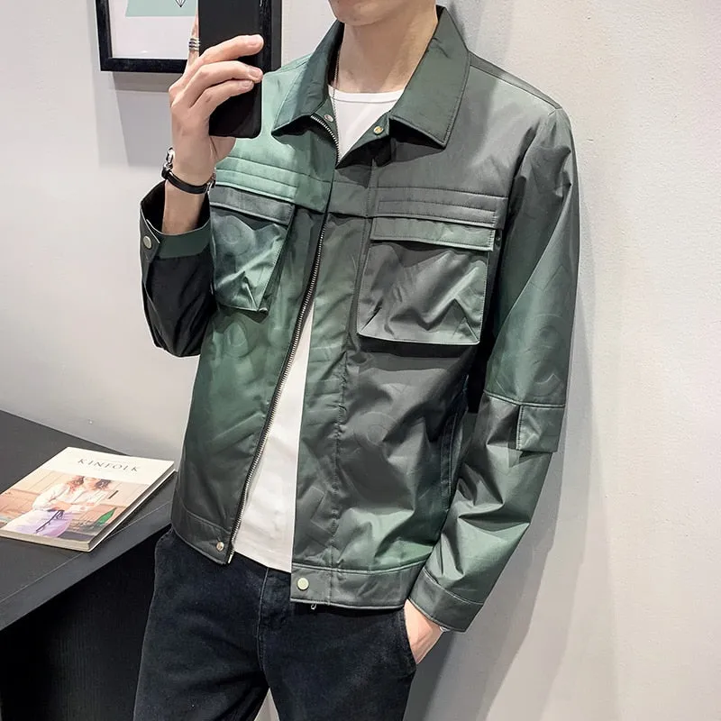 Men Spring Jacket  Gradient Color Casual Jackets