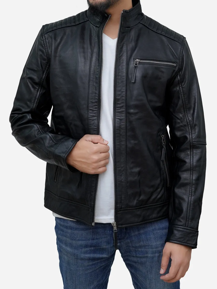 Men's Black Classic Slim Fit Café Racer Leather Jacket