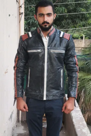 Men's Fashion Distressed Leather Biker Bomber Jacket